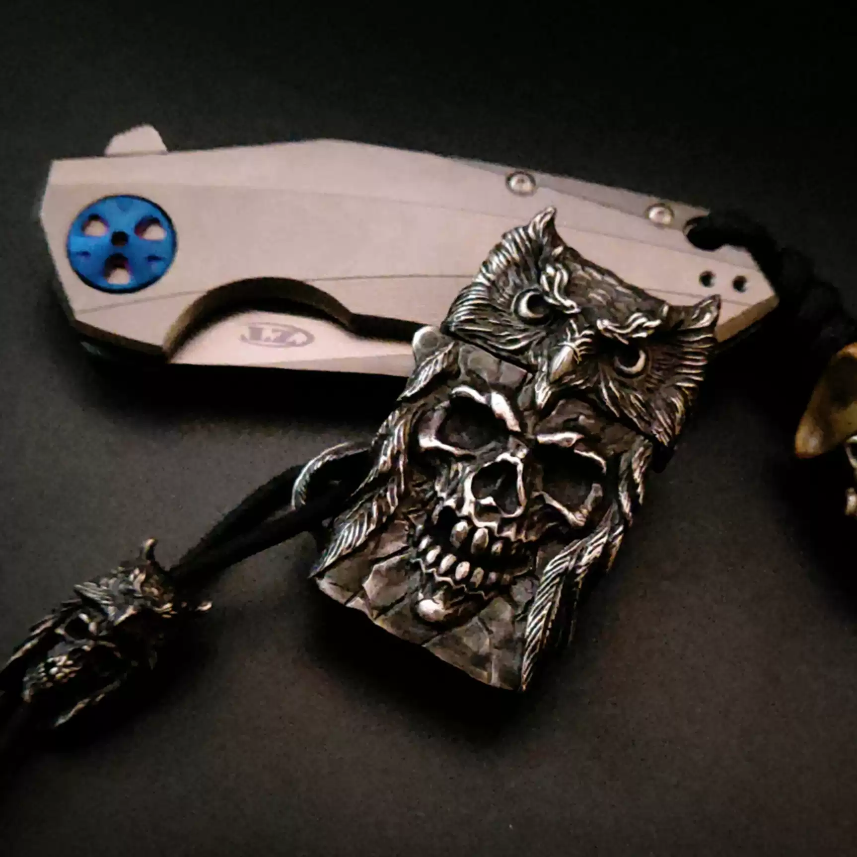Raven Studio (silver jewelry) - "Existence" Indian Owl Skull Zippo Slim Lighter Case Original - Image 3