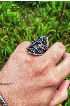 Alternative view of Raven Studio “HUNTER” – Plague Doctor Ring 925 Sterling Silver Gothic Statement Ring