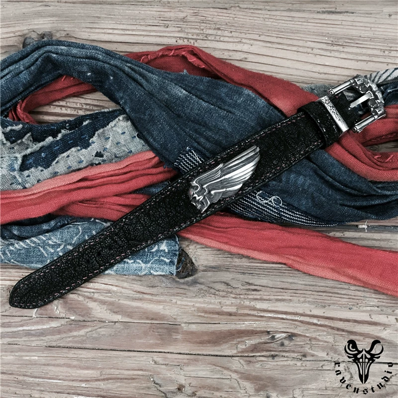 Raven Studio (silver jewelry) - Original Design "Highway Angel" Handmade Leather Bracelet Original - Image 2
