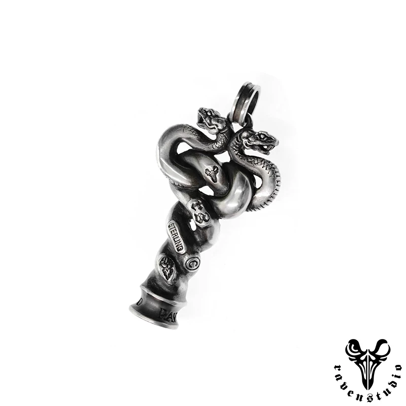 Raven Studio (silver jewelry) - Original Exclusive Design Silver Snake Totem Two-Headed Snake Pendant Original - Image 5