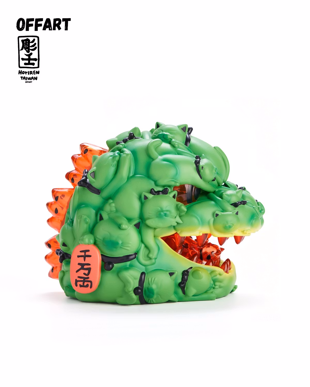 OFFART - Hundred Cats Red Lotus Mini Maneki-neko Head Sculpt Midsummer Emerald Red Edition (Licensed)