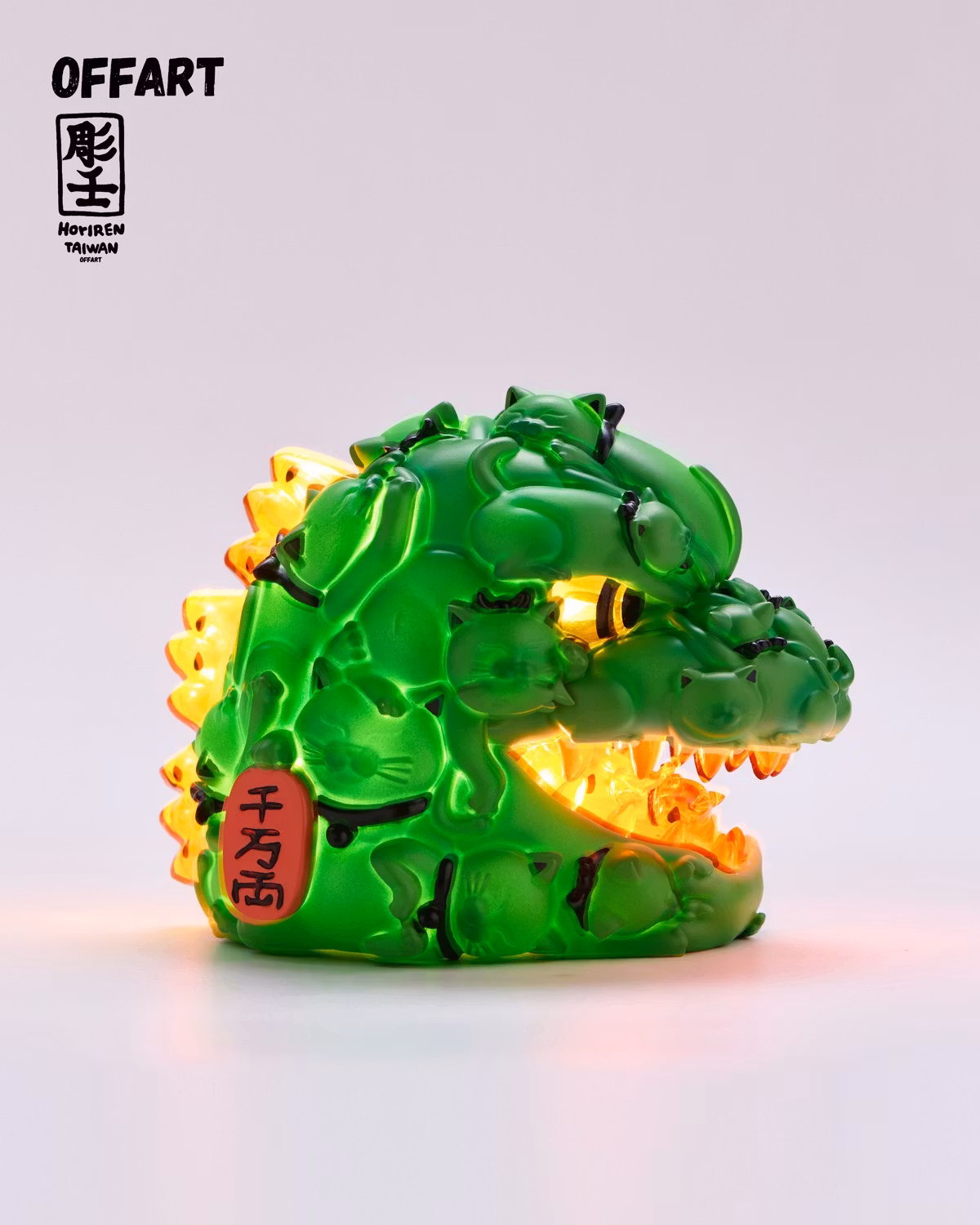 OFFART - Hundred Cats Red Lotus Mini Maneki-neko Head Sculpt Midsummer Emerald Red Edition (Licensed)