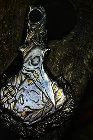 Raven Studio(silver jewelry) -Original “Heart Anchor” Lindsay Engraved Raven Skull Pendant