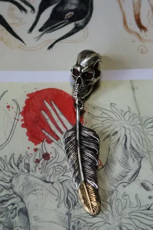 Raven Studio(silver jewelry) - Original RS Skull Feather Stud Earrings