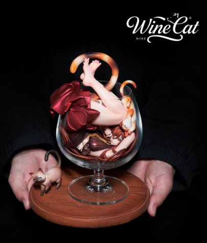WeArtDoing × Kakiage Tofu – Wine Cat Silver Moon & Crimson Night