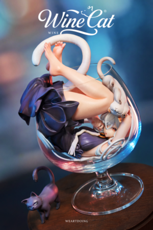 WeArtDoing × Kakiage Tofu – Wine Cat Silver Moon & Crimson Night