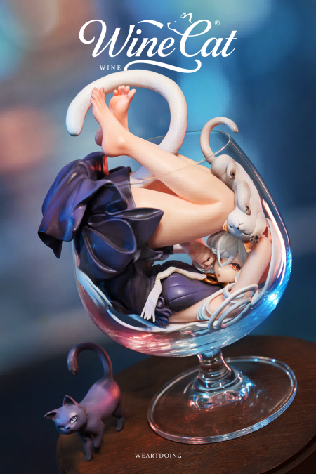 WeArtDoing × Kakiage Tofu – Wine Cat Silver Moon & Crimson Night
