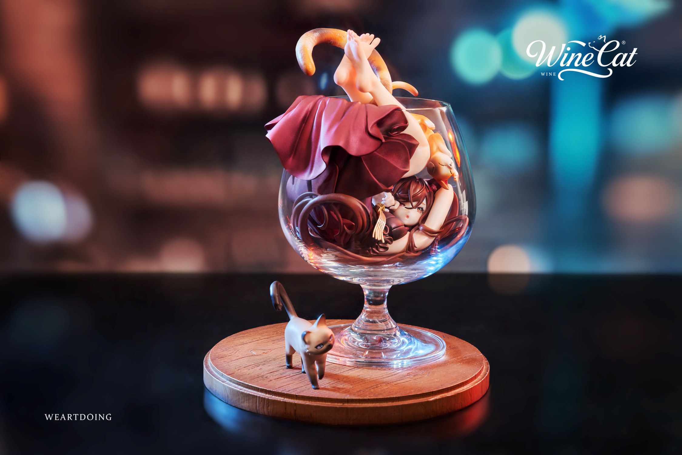 WeArtDoing × Kakiage Tofu – Wine Cat Silver Moon & Crimson Night