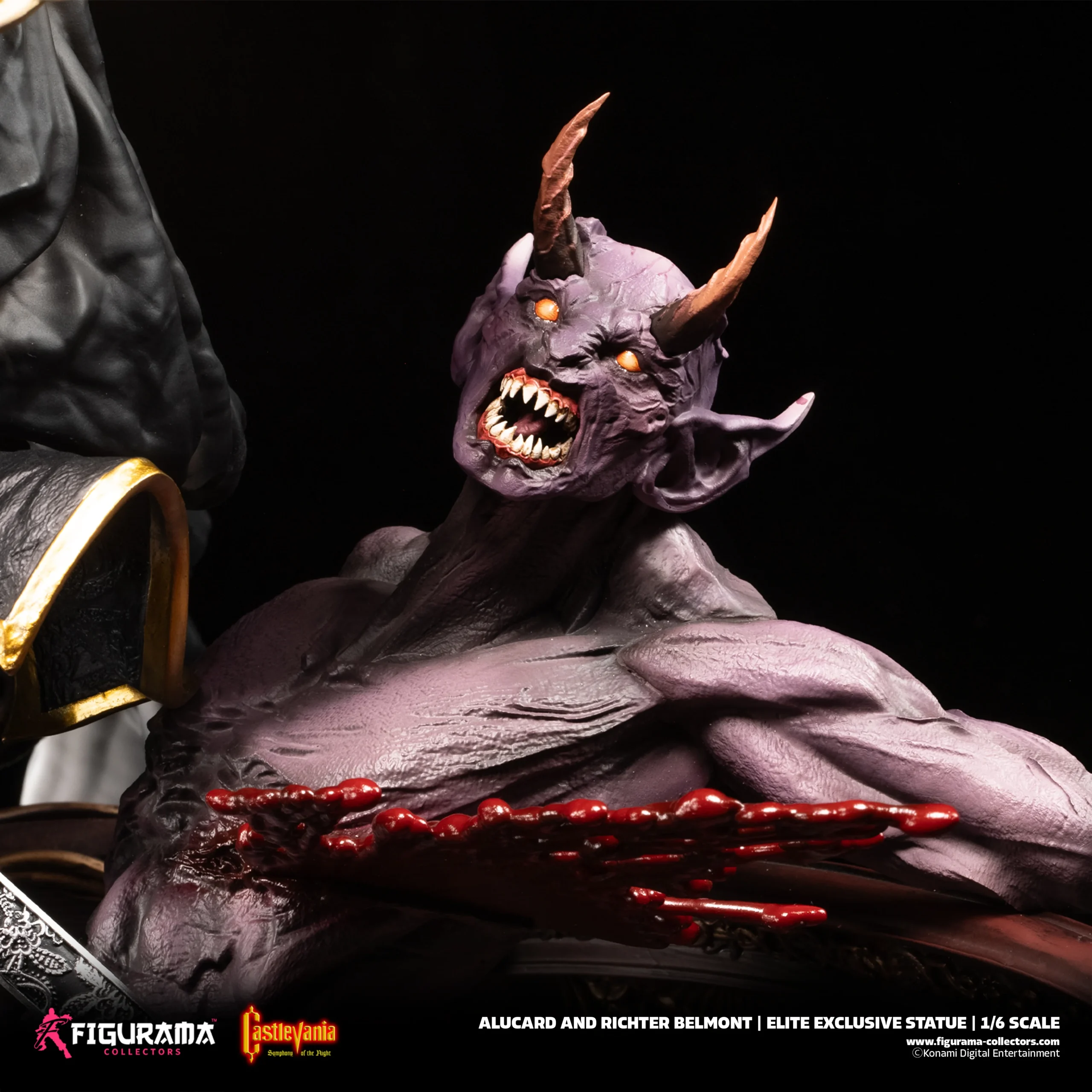 # Figurama Collectors Castlevania: Symphony of the Night Alucard & Richter 1/6 Scale Statue Celebrate one of the greatest action RPGs of all time with the **Castlevania: Symphony of the Night – Alucard & Richter 1/6 Scale Statue** from **Figurama Collectors**. This museum-quality collectible recreates the legendary confrontation between **Alucard** and **Richter Belmont**, combining breathtaking sculpting, premium materials, and dramatic storytelling in an impressive centerpiece worthy of the iconic Castlevania franchise. Standing over **90cm tall**, this massive limited-edition statue is designed for serious collectors seeking the ultimate Castlevania display piece. --- # 📦 Product Information * **Studio:** Figurama Collectors * **Product Name:** Castlevania: Symphony of the Night – Alucard & Richter * **Product IP:** Castlevania * **Characters:** Alucard & Richter Belmont * **Product Type:** Premium Polystone Statue * **Scale:** 1/6 * **Materials:** Polystone, PVC, Metal Diecast * **Estimated Size:** Approx. H91 × W51 × D45 cm * **Limited Edition:** 850 Pieces Worldwide * **Estimated Shipping:** Q2 2026 *(based on the provided information)* --- # 🎁 Package Contents * Alucard & Richter Main Statue ×1 * Premium Display Base ×1 * Exclusive A3 Art Print ×1 * Certificate of Authenticity ×1 --- # ✨ Product Features * Officially inspired by **Castlevania: Symphony of the Night**. * Massive 1/6 scale display exceeding 90cm in height. * Crafted from premium Polystone with PVC and Metal Diecast components. * Features both Alucard and Richter Belmont in a dramatic battle composition. * Includes an exclusive A3 collectible art print and numbered certificate. * Limited worldwide production of only **850 pieces**. --- # 🎨 Design Highlights ## 🦇 The Ultimate Symphony of the Night Showdown Few moments in gaming history are as memorable as the clash between **Alucard**, the son of Dracula, and **Richter Belmont**, the legendary vampire hunter. Figurama recreates this iconic encounter with remarkable attention to detail, capturing: * Alucard's elegant yet intimidating presence. * Richter's fearless combat stance. * Dynamic movement throughout the composition. * A cinematic battle frozen in time. Every angle tells part of the story, making the statue feel like a scene lifted directly from the classic game. --- ## ⚔️ Masterpiece-Level Sculpting This premium collectible showcases Figurama's renowned craftsmanship through: * Highly detailed character likenesses. * Intricate costume and armor textures. * Flowing capes and dynamic fabric movement. * Finely sculpted weapons and accessories. * Rich environmental elements integrated into the display base. The use of **Polystone, PVC, and Metal Diecast** enhances both realism and structural quality. --- ## 🏰 A Grand Display Piece Standing **91cm tall**, this is far more than a standard collectible—it is a true centerpiece. The large-scale composition delivers: * Exceptional visual impact. * Museum-quality presentation. * Rich storytelling through environmental design. * A premium display worthy of the Castlevania legacy. Whether displayed in a dedicated collection room or as the highlight of a gaming display, it commands immediate attention. --- # ⭐ Why You'll Love It The **Figurama Collectors Castlevania: Symphony of the Night – Alucard & Richter 1/6 Scale Statue** is one of the most ambitious Castlevania collectibles ever produced. With its monumental size, premium materials, cinematic composition, exclusive collector bonuses, and worldwide limitation of only **850 pieces**, this statue is a dream collectible for **Castlevania fans, Symphony of the Night enthusiasts, and high-end statue collectors** seeking a museum-quality masterpiece.