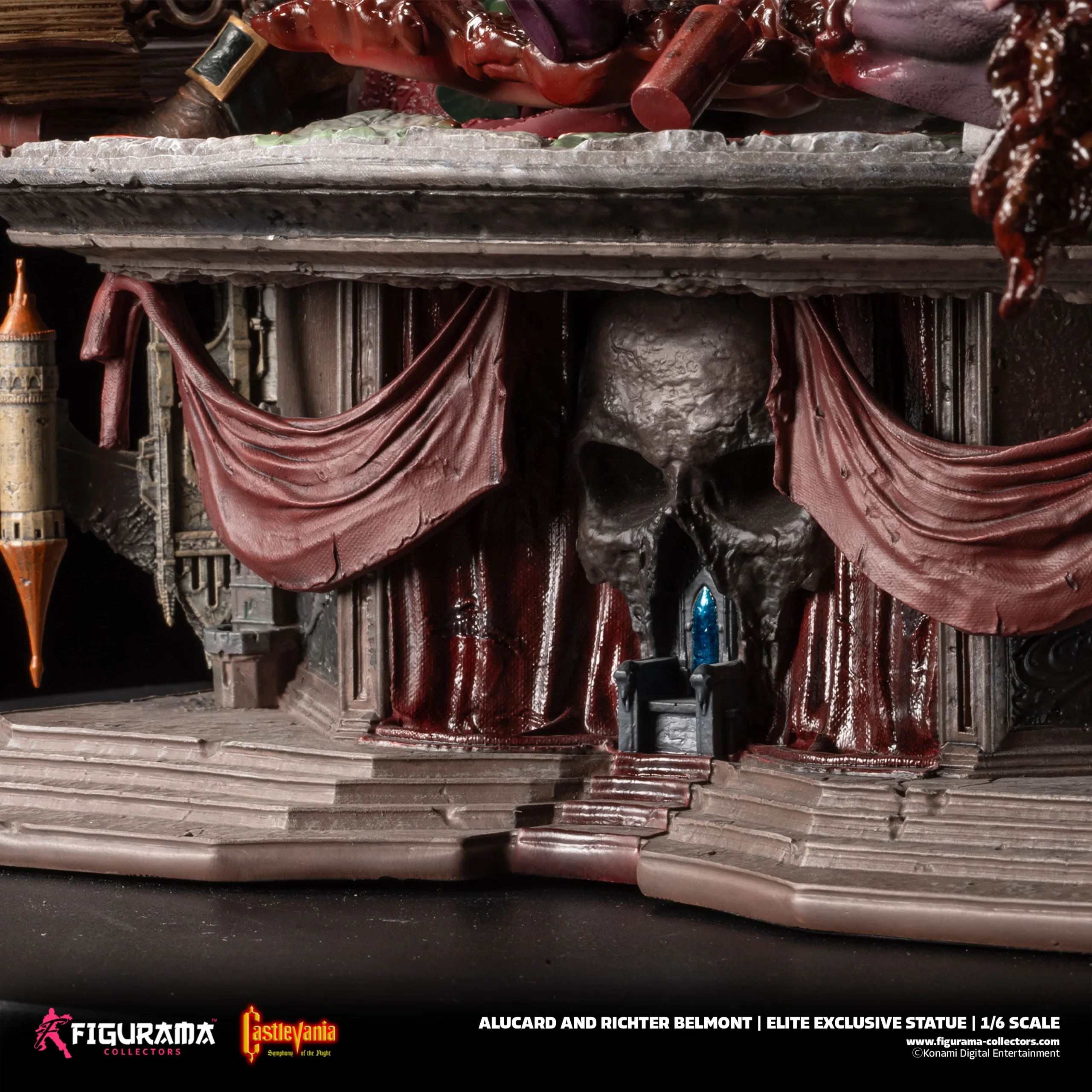 # Figurama Collectors Castlevania: Symphony of the Night Alucard & Richter 1/6 Scale Statue Celebrate one of the greatest action RPGs of all time with the **Castlevania: Symphony of the Night – Alucard & Richter 1/6 Scale Statue** from **Figurama Collectors**. This museum-quality collectible recreates the legendary confrontation between **Alucard** and **Richter Belmont**, combining breathtaking sculpting, premium materials, and dramatic storytelling in an impressive centerpiece worthy of the iconic Castlevania franchise. Standing over **90cm tall**, this massive limited-edition statue is designed for serious collectors seeking the ultimate Castlevania display piece. --- # 📦 Product Information * **Studio:** Figurama Collectors * **Product Name:** Castlevania: Symphony of the Night – Alucard & Richter * **Product IP:** Castlevania * **Characters:** Alucard & Richter Belmont * **Product Type:** Premium Polystone Statue * **Scale:** 1/6 * **Materials:** Polystone, PVC, Metal Diecast * **Estimated Size:** Approx. H91 × W51 × D45 cm * **Limited Edition:** 850 Pieces Worldwide * **Estimated Shipping:** Q2 2026 *(based on the provided information)* --- # 🎁 Package Contents * Alucard & Richter Main Statue ×1 * Premium Display Base ×1 * Exclusive A3 Art Print ×1 * Certificate of Authenticity ×1 --- # ✨ Product Features * Officially inspired by **Castlevania: Symphony of the Night**. * Massive 1/6 scale display exceeding 90cm in height. * Crafted from premium Polystone with PVC and Metal Diecast components. * Features both Alucard and Richter Belmont in a dramatic battle composition. * Includes an exclusive A3 collectible art print and numbered certificate. * Limited worldwide production of only **850 pieces**. --- # 🎨 Design Highlights ## 🦇 The Ultimate Symphony of the Night Showdown Few moments in gaming history are as memorable as the clash between **Alucard**, the son of Dracula, and **Richter Belmont**, the legendary vampire hunter. Figurama recreates this iconic encounter with remarkable attention to detail, capturing: * Alucard's elegant yet intimidating presence. * Richter's fearless combat stance. * Dynamic movement throughout the composition. * A cinematic battle frozen in time. Every angle tells part of the story, making the statue feel like a scene lifted directly from the classic game. --- ## ⚔️ Masterpiece-Level Sculpting This premium collectible showcases Figurama's renowned craftsmanship through: * Highly detailed character likenesses. * Intricate costume and armor textures. * Flowing capes and dynamic fabric movement. * Finely sculpted weapons and accessories. * Rich environmental elements integrated into the display base. The use of **Polystone, PVC, and Metal Diecast** enhances both realism and structural quality. --- ## 🏰 A Grand Display Piece Standing **91cm tall**, this is far more than a standard collectible—it is a true centerpiece. The large-scale composition delivers: * Exceptional visual impact. * Museum-quality presentation. * Rich storytelling through environmental design. * A premium display worthy of the Castlevania legacy. Whether displayed in a dedicated collection room or as the highlight of a gaming display, it commands immediate attention. --- # ⭐ Why You'll Love It The **Figurama Collectors Castlevania: Symphony of the Night – Alucard & Richter 1/6 Scale Statue** is one of the most ambitious Castlevania collectibles ever produced. With its monumental size, premium materials, cinematic composition, exclusive collector bonuses, and worldwide limitation of only **850 pieces**, this statue is a dream collectible for **Castlevania fans, Symphony of the Night enthusiasts, and high-end statue collectors** seeking a museum-quality masterpiece.
