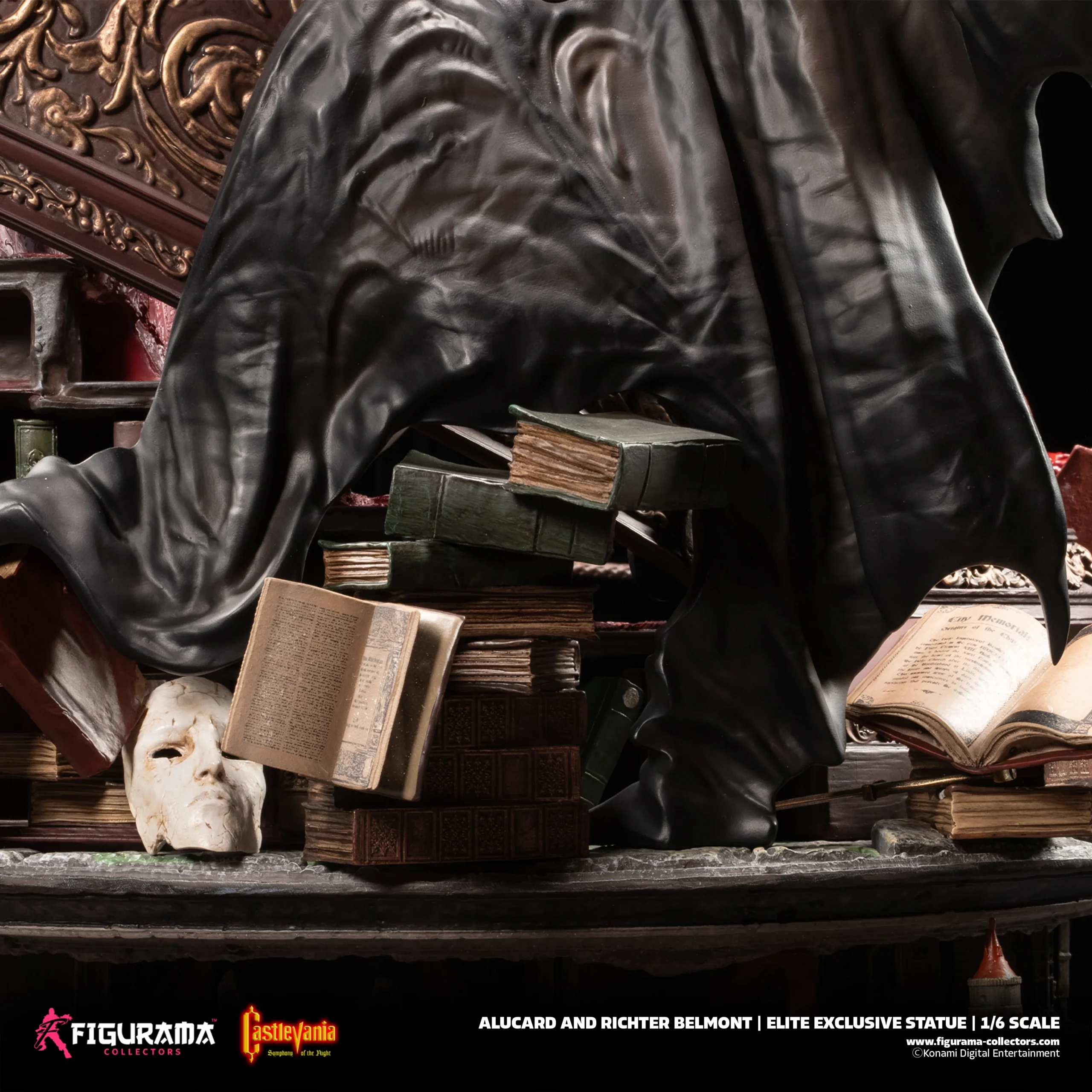 # Figurama Collectors Castlevania: Symphony of the Night Alucard & Richter 1/6 Scale Statue Celebrate one of the greatest action RPGs of all time with the **Castlevania: Symphony of the Night – Alucard & Richter 1/6 Scale Statue** from **Figurama Collectors**. This museum-quality collectible recreates the legendary confrontation between **Alucard** and **Richter Belmont**, combining breathtaking sculpting, premium materials, and dramatic storytelling in an impressive centerpiece worthy of the iconic Castlevania franchise. Standing over **90cm tall**, this massive limited-edition statue is designed for serious collectors seeking the ultimate Castlevania display piece. --- # 📦 Product Information * **Studio:** Figurama Collectors * **Product Name:** Castlevania: Symphony of the Night – Alucard & Richter * **Product IP:** Castlevania * **Characters:** Alucard & Richter Belmont * **Product Type:** Premium Polystone Statue * **Scale:** 1/6 * **Materials:** Polystone, PVC, Metal Diecast * **Estimated Size:** Approx. H91 × W51 × D45 cm * **Limited Edition:** 850 Pieces Worldwide * **Estimated Shipping:** Q2 2026 *(based on the provided information)* --- # 🎁 Package Contents * Alucard & Richter Main Statue ×1 * Premium Display Base ×1 * Exclusive A3 Art Print ×1 * Certificate of Authenticity ×1 --- # ✨ Product Features * Officially inspired by **Castlevania: Symphony of the Night**. * Massive 1/6 scale display exceeding 90cm in height. * Crafted from premium Polystone with PVC and Metal Diecast components. * Features both Alucard and Richter Belmont in a dramatic battle composition. * Includes an exclusive A3 collectible art print and numbered certificate. * Limited worldwide production of only **850 pieces**. --- # 🎨 Design Highlights ## 🦇 The Ultimate Symphony of the Night Showdown Few moments in gaming history are as memorable as the clash between **Alucard**, the son of Dracula, and **Richter Belmont**, the legendary vampire hunter. Figurama recreates this iconic encounter with remarkable attention to detail, capturing: * Alucard's elegant yet intimidating presence. * Richter's fearless combat stance. * Dynamic movement throughout the composition. * A cinematic battle frozen in time. Every angle tells part of the story, making the statue feel like a scene lifted directly from the classic game. --- ## ⚔️ Masterpiece-Level Sculpting This premium collectible showcases Figurama's renowned craftsmanship through: * Highly detailed character likenesses. * Intricate costume and armor textures. * Flowing capes and dynamic fabric movement. * Finely sculpted weapons and accessories. * Rich environmental elements integrated into the display base. The use of **Polystone, PVC, and Metal Diecast** enhances both realism and structural quality. --- ## 🏰 A Grand Display Piece Standing **91cm tall**, this is far more than a standard collectible—it is a true centerpiece. The large-scale composition delivers: * Exceptional visual impact. * Museum-quality presentation. * Rich storytelling through environmental design. * A premium display worthy of the Castlevania legacy. Whether displayed in a dedicated collection room or as the highlight of a gaming display, it commands immediate attention. --- # ⭐ Why You'll Love It The **Figurama Collectors Castlevania: Symphony of the Night – Alucard & Richter 1/6 Scale Statue** is one of the most ambitious Castlevania collectibles ever produced. With its monumental size, premium materials, cinematic composition, exclusive collector bonuses, and worldwide limitation of only **850 pieces**, this statue is a dream collectible for **Castlevania fans, Symphony of the Night enthusiasts, and high-end statue collectors** seeking a museum-quality masterpiece.