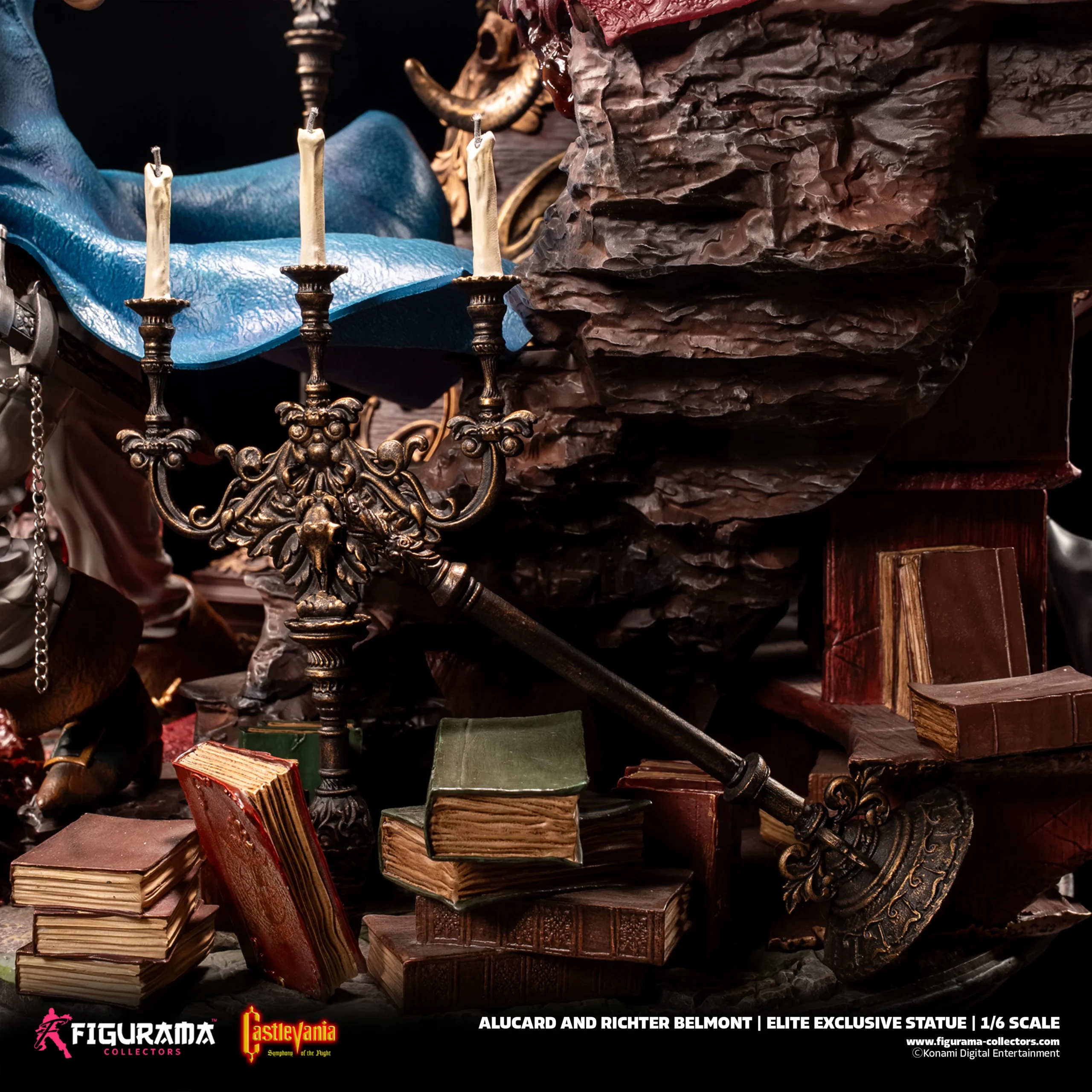 # Figurama Collectors Castlevania: Symphony of the Night Alucard & Richter 1/6 Scale Statue Celebrate one of the greatest action RPGs of all time with the **Castlevania: Symphony of the Night – Alucard & Richter 1/6 Scale Statue** from **Figurama Collectors**. This museum-quality collectible recreates the legendary confrontation between **Alucard** and **Richter Belmont**, combining breathtaking sculpting, premium materials, and dramatic storytelling in an impressive centerpiece worthy of the iconic Castlevania franchise. Standing over **90cm tall**, this massive limited-edition statue is designed for serious collectors seeking the ultimate Castlevania display piece. --- # 📦 Product Information * **Studio:** Figurama Collectors * **Product Name:** Castlevania: Symphony of the Night – Alucard & Richter * **Product IP:** Castlevania * **Characters:** Alucard & Richter Belmont * **Product Type:** Premium Polystone Statue * **Scale:** 1/6 * **Materials:** Polystone, PVC, Metal Diecast * **Estimated Size:** Approx. H91 × W51 × D45 cm * **Limited Edition:** 850 Pieces Worldwide * **Estimated Shipping:** Q2 2026 *(based on the provided information)* --- # 🎁 Package Contents * Alucard & Richter Main Statue ×1 * Premium Display Base ×1 * Exclusive A3 Art Print ×1 * Certificate of Authenticity ×1 --- # ✨ Product Features * Officially inspired by **Castlevania: Symphony of the Night**. * Massive 1/6 scale display exceeding 90cm in height. * Crafted from premium Polystone with PVC and Metal Diecast components. * Features both Alucard and Richter Belmont in a dramatic battle composition. * Includes an exclusive A3 collectible art print and numbered certificate. * Limited worldwide production of only **850 pieces**. --- # 🎨 Design Highlights ## 🦇 The Ultimate Symphony of the Night Showdown Few moments in gaming history are as memorable as the clash between **Alucard**, the son of Dracula, and **Richter Belmont**, the legendary vampire hunter. Figurama recreates this iconic encounter with remarkable attention to detail, capturing: * Alucard's elegant yet intimidating presence. * Richter's fearless combat stance. * Dynamic movement throughout the composition. * A cinematic battle frozen in time. Every angle tells part of the story, making the statue feel like a scene lifted directly from the classic game. --- ## ⚔️ Masterpiece-Level Sculpting This premium collectible showcases Figurama's renowned craftsmanship through: * Highly detailed character likenesses. * Intricate costume and armor textures. * Flowing capes and dynamic fabric movement. * Finely sculpted weapons and accessories. * Rich environmental elements integrated into the display base. The use of **Polystone, PVC, and Metal Diecast** enhances both realism and structural quality. --- ## 🏰 A Grand Display Piece Standing **91cm tall**, this is far more than a standard collectible—it is a true centerpiece. The large-scale composition delivers: * Exceptional visual impact. * Museum-quality presentation. * Rich storytelling through environmental design. * A premium display worthy of the Castlevania legacy. Whether displayed in a dedicated collection room or as the highlight of a gaming display, it commands immediate attention. --- # ⭐ Why You'll Love It The **Figurama Collectors Castlevania: Symphony of the Night – Alucard & Richter 1/6 Scale Statue** is one of the most ambitious Castlevania collectibles ever produced. With its monumental size, premium materials, cinematic composition, exclusive collector bonuses, and worldwide limitation of only **850 pieces**, this statue is a dream collectible for **Castlevania fans, Symphony of the Night enthusiasts, and high-end statue collectors** seeking a museum-quality masterpiece.