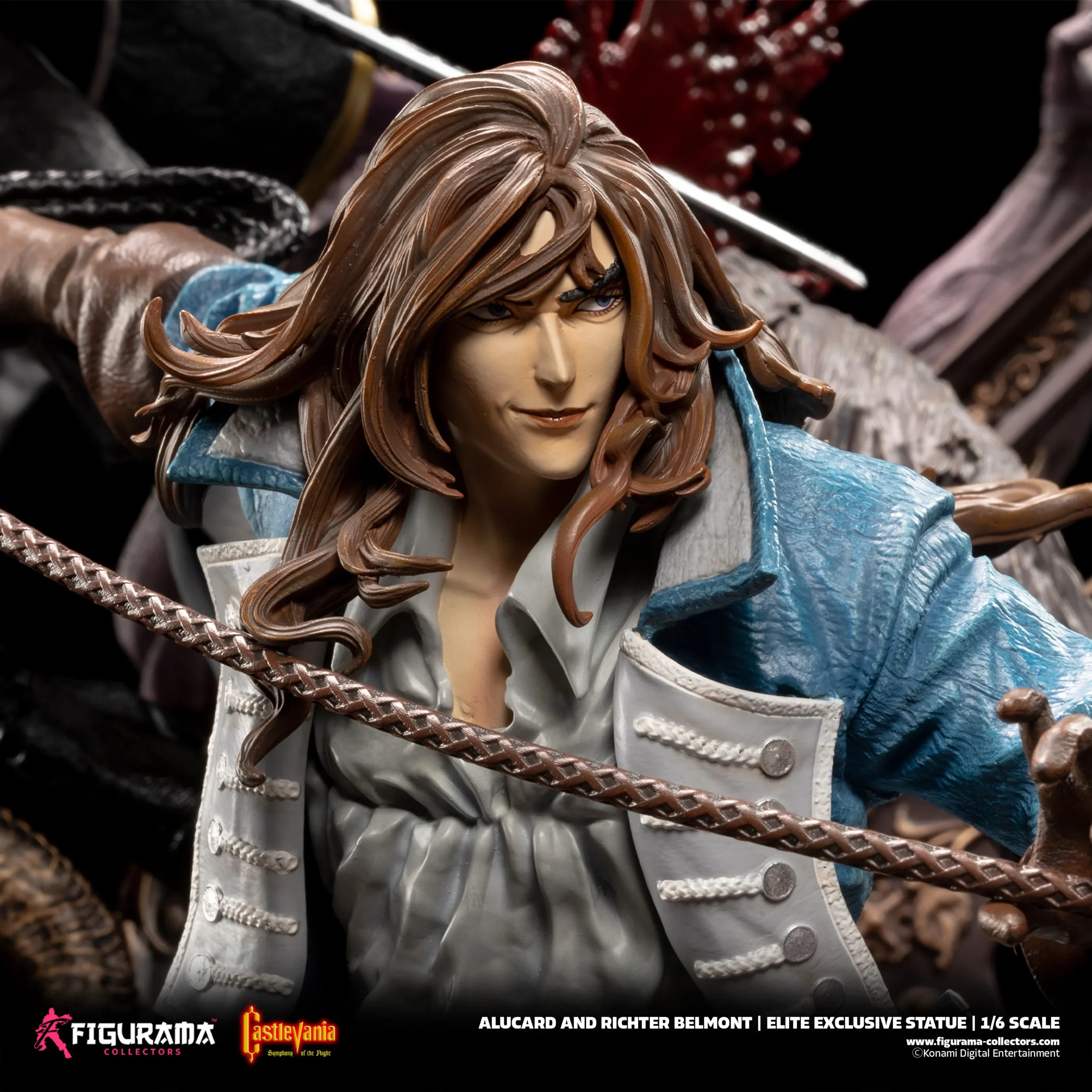 # Figurama Collectors Castlevania: Symphony of the Night Alucard & Richter 1/6 Scale Statue Celebrate one of the greatest action RPGs of all time with the **Castlevania: Symphony of the Night – Alucard & Richter 1/6 Scale Statue** from **Figurama Collectors**. This museum-quality collectible recreates the legendary confrontation between **Alucard** and **Richter Belmont**, combining breathtaking sculpting, premium materials, and dramatic storytelling in an impressive centerpiece worthy of the iconic Castlevania franchise. Standing over **90cm tall**, this massive limited-edition statue is designed for serious collectors seeking the ultimate Castlevania display piece. --- # 📦 Product Information * **Studio:** Figurama Collectors * **Product Name:** Castlevania: Symphony of the Night – Alucard & Richter * **Product IP:** Castlevania * **Characters:** Alucard & Richter Belmont * **Product Type:** Premium Polystone Statue * **Scale:** 1/6 * **Materials:** Polystone, PVC, Metal Diecast * **Estimated Size:** Approx. H91 × W51 × D45 cm * **Limited Edition:** 850 Pieces Worldwide * **Estimated Shipping:** Q2 2026 *(based on the provided information)* --- # 🎁 Package Contents * Alucard & Richter Main Statue ×1 * Premium Display Base ×1 * Exclusive A3 Art Print ×1 * Certificate of Authenticity ×1 --- # ✨ Product Features * Officially inspired by **Castlevania: Symphony of the Night**. * Massive 1/6 scale display exceeding 90cm in height. * Crafted from premium Polystone with PVC and Metal Diecast components. * Features both Alucard and Richter Belmont in a dramatic battle composition. * Includes an exclusive A3 collectible art print and numbered certificate. * Limited worldwide production of only **850 pieces**. --- # 🎨 Design Highlights ## 🦇 The Ultimate Symphony of the Night Showdown Few moments in gaming history are as memorable as the clash between **Alucard**, the son of Dracula, and **Richter Belmont**, the legendary vampire hunter. Figurama recreates this iconic encounter with remarkable attention to detail, capturing: * Alucard's elegant yet intimidating presence. * Richter's fearless combat stance. * Dynamic movement throughout the composition. * A cinematic battle frozen in time. Every angle tells part of the story, making the statue feel like a scene lifted directly from the classic game. --- ## ⚔️ Masterpiece-Level Sculpting This premium collectible showcases Figurama's renowned craftsmanship through: * Highly detailed character likenesses. * Intricate costume and armor textures. * Flowing capes and dynamic fabric movement. * Finely sculpted weapons and accessories. * Rich environmental elements integrated into the display base. The use of **Polystone, PVC, and Metal Diecast** enhances both realism and structural quality. --- ## 🏰 A Grand Display Piece Standing **91cm tall**, this is far more than a standard collectible—it is a true centerpiece. The large-scale composition delivers: * Exceptional visual impact. * Museum-quality presentation. * Rich storytelling through environmental design. * A premium display worthy of the Castlevania legacy. Whether displayed in a dedicated collection room or as the highlight of a gaming display, it commands immediate attention. --- # ⭐ Why You'll Love It The **Figurama Collectors Castlevania: Symphony of the Night – Alucard & Richter 1/6 Scale Statue** is one of the most ambitious Castlevania collectibles ever produced. With its monumental size, premium materials, cinematic composition, exclusive collector bonuses, and worldwide limitation of only **850 pieces**, this statue is a dream collectible for **Castlevania fans, Symphony of the Night enthusiasts, and high-end statue collectors** seeking a museum-quality masterpiece.