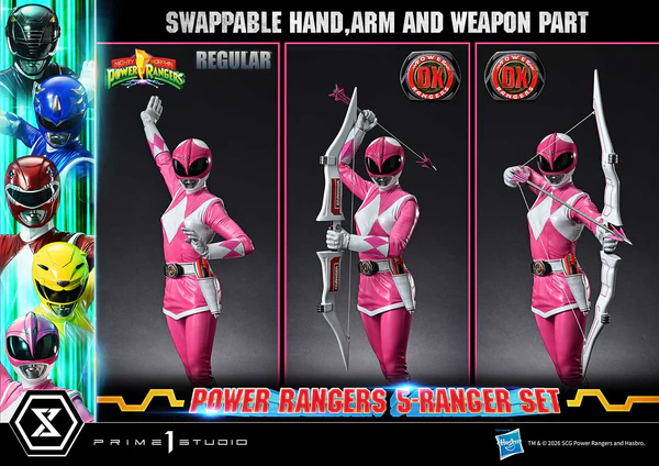 # Prime 1 Studio Premium Masterline Mighty Morphin Power Rangers 1/4 Scale DX Bonus Version "It's Morphin Time!" Relive the legendary transformation of the original heroes with the **Premium Masterline Mighty Morphin Power Rangers 1/4 Scale DX Bonus Version** from **Prime 1 Studio**. Celebrating over 30 years of the iconic franchise, this premium collectible brings together the **Red, Black, Blue, Yellow, and Pink Rangers** in stunning 1/4 scale, faithfully recreating their unforgettable **Roll Call** poses before battle. Expertly sculpted using the physiques of the original suit actors as reference, each Ranger showcases screen-accurate proportions, glossy helmets inspired by their respective Zords, and realistic suit textures. Combined with individually themed **Power Morpher** display bases and a wide selection of interchangeable weapon poses, this set delivers the definitive Power Rangers display for serious collectors. --- ## 📦 Product Information * **Brand:** Prime 1 Studio * **Collection:** Premium Masterline * **Product Name:** Mighty Morphin Power Rangers DX Bonus Version * **Series:** Mighty Morphin Power Rangers * **Characters:** Red Ranger, Black Ranger, Blue Ranger, Yellow Ranger, Pink Ranger * **Scale:** 1/4 * **Product Code:** PMPWR-01DXS * **Material:** Polystone and Other Premium Materials * **Estimated Cartons:** 3 Boxes * **Product Weight:** Approx. 8.42 kg * **Region:** Region Exclusive ### Display Size (Five Rangers) * **Height:** 57–62 cm * **Width:** 111 cm * **Depth:** 58–78 cm ### Individual Ranger Dimensions **Red Ranger** * Height: 47–62 cm * Width: 42 cm * Depth: 20–34 cm **Black Ranger** * Height: 43–44 cm * Width: 42 cm * Depth: 20 cm **Blue Ranger** * Height: 46–54 cm * Width: 42 cm * Depth: 29–46 cm **Yellow Ranger** * Height: 40–48 cm * Width: 42 cm * Depth: 23–31 cm **Pink Ranger** * Height: 56–57 cm * Width: 42 cm * Depth: 23–32 cm --- ## ✨ Product Features * Official **Prime 1 Studio Premium Masterline** collectible. * Features all **five original Mighty Morphin Power Rangers** in premium 1/4 scale. * Inspired by the iconic **Roll Call** sequence before the team shouts "GO GO POWER RANGERS!" * Screen-accurate helmets with high-gloss finishes representing each Ranger's Zord. * Realistic body proportions faithfully based on the original suit actors. * Highly detailed sculpting recreates the natural folds and stretched texture of each Ranger suit. * Individually designed **Power Morpher** themed bases inspired by the transformation sequence. * Extensive interchangeable parts allow collectors to recreate multiple action scenes. * Premium polystone construction with museum-quality paint application. * Perfect centerpiece for Power Rangers fans and high-end statue collectors. --- ## ⚔️ Interchangeable Parts & Accessories ### 🔴 Red Ranger * Power Morpher Display Base * Roll Call Pose Arms * Two-Handed Power Sword Pose Arms * Right Arm with Power Sword * Open Left Hand * **Bonus Exclusive:** Left Hand Holding Blade Blaster --- ### ⚫ Black Ranger * Power Morpher Display Base * Roll Call Pose Arms * Power Axe Slash Attack Arms * Power Axe Cannon Mode Arms --- ### 🔵 Blue Ranger * Power Morpher Display Base * Roll Call Pose Arms * Power Lance (Separated Form) * Power Lance (Combined Form) --- ### 🟡 Yellow Ranger * Power Morpher Display Base * Roll Call Pose Arms * Power Daggers Mid Guard Pose * Extended Attack Pose Arms --- ### 🌸 Pink Ranger * Power Morpher Display Base * Roll Call Pose Arms * Power Bow with Arrow Nocked * Fully Drawn Power Bow Pose --- ## 🎁 DX Bonus Version Exclusive * **Red Ranger Left Hand Holding Blade Blaster** The legendary sidearm used throughout the series is included exclusively with the DX Bonus Version, adding another iconic display option for the team's leader. --- ## ⭐ Why You'll Love It The **Prime 1 Studio Mighty Morphin Power Rangers Premium Masterline DX Bonus Version** is the ultimate tribute to the team that defined a generation of superheroes. Every Ranger has been recreated with incredible attention to detail—from the glossy helmets and athletic suit proportions to the iconic Power Weapons and transformation-inspired display bases. Whether displayed individually or assembled into the complete five-member Roll Call formation, this museum-quality statue set captures the excitement, nostalgia, and heroic spirit of the original **Mighty Morphin Power Rangers**, making it an essential masterpiece for longtime fans and premium statue collectors alike.
