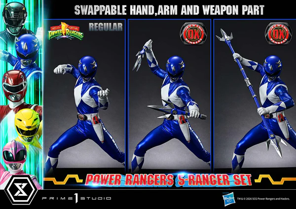 # Prime 1 Studio Premium Masterline Mighty Morphin Power Rangers 1/4 Scale DX Bonus Version "It's Morphin Time!" Relive the legendary transformation of the original heroes with the **Premium Masterline Mighty Morphin Power Rangers 1/4 Scale DX Bonus Version** from **Prime 1 Studio**. Celebrating over 30 years of the iconic franchise, this premium collectible brings together the **Red, Black, Blue, Yellow, and Pink Rangers** in stunning 1/4 scale, faithfully recreating their unforgettable **Roll Call** poses before battle. Expertly sculpted using the physiques of the original suit actors as reference, each Ranger showcases screen-accurate proportions, glossy helmets inspired by their respective Zords, and realistic suit textures. Combined with individually themed **Power Morpher** display bases and a wide selection of interchangeable weapon poses, this set delivers the definitive Power Rangers display for serious collectors. --- ## 📦 Product Information * **Brand:** Prime 1 Studio * **Collection:** Premium Masterline * **Product Name:** Mighty Morphin Power Rangers DX Bonus Version * **Series:** Mighty Morphin Power Rangers * **Characters:** Red Ranger, Black Ranger, Blue Ranger, Yellow Ranger, Pink Ranger * **Scale:** 1/4 * **Product Code:** PMPWR-01DXS * **Material:** Polystone and Other Premium Materials * **Estimated Cartons:** 3 Boxes * **Product Weight:** Approx. 8.42 kg * **Region:** Region Exclusive ### Display Size (Five Rangers) * **Height:** 57–62 cm * **Width:** 111 cm * **Depth:** 58–78 cm ### Individual Ranger Dimensions **Red Ranger** * Height: 47–62 cm * Width: 42 cm * Depth: 20–34 cm **Black Ranger** * Height: 43–44 cm * Width: 42 cm * Depth: 20 cm **Blue Ranger** * Height: 46–54 cm * Width: 42 cm * Depth: 29–46 cm **Yellow Ranger** * Height: 40–48 cm * Width: 42 cm * Depth: 23–31 cm **Pink Ranger** * Height: 56–57 cm * Width: 42 cm * Depth: 23–32 cm --- ## ✨ Product Features * Official **Prime 1 Studio Premium Masterline** collectible. * Features all **five original Mighty Morphin Power Rangers** in premium 1/4 scale. * Inspired by the iconic **Roll Call** sequence before the team shouts "GO GO POWER RANGERS!" * Screen-accurate helmets with high-gloss finishes representing each Ranger's Zord. * Realistic body proportions faithfully based on the original suit actors. * Highly detailed sculpting recreates the natural folds and stretched texture of each Ranger suit. * Individually designed **Power Morpher** themed bases inspired by the transformation sequence. * Extensive interchangeable parts allow collectors to recreate multiple action scenes. * Premium polystone construction with museum-quality paint application. * Perfect centerpiece for Power Rangers fans and high-end statue collectors. --- ## ⚔️ Interchangeable Parts & Accessories ### 🔴 Red Ranger * Power Morpher Display Base * Roll Call Pose Arms * Two-Handed Power Sword Pose Arms * Right Arm with Power Sword * Open Left Hand * **Bonus Exclusive:** Left Hand Holding Blade Blaster --- ### ⚫ Black Ranger * Power Morpher Display Base * Roll Call Pose Arms * Power Axe Slash Attack Arms * Power Axe Cannon Mode Arms --- ### 🔵 Blue Ranger * Power Morpher Display Base * Roll Call Pose Arms * Power Lance (Separated Form) * Power Lance (Combined Form) --- ### 🟡 Yellow Ranger * Power Morpher Display Base * Roll Call Pose Arms * Power Daggers Mid Guard Pose * Extended Attack Pose Arms --- ### 🌸 Pink Ranger * Power Morpher Display Base * Roll Call Pose Arms * Power Bow with Arrow Nocked * Fully Drawn Power Bow Pose --- ## 🎁 DX Bonus Version Exclusive * **Red Ranger Left Hand Holding Blade Blaster** The legendary sidearm used throughout the series is included exclusively with the DX Bonus Version, adding another iconic display option for the team's leader. --- ## ⭐ Why You'll Love It The **Prime 1 Studio Mighty Morphin Power Rangers Premium Masterline DX Bonus Version** is the ultimate tribute to the team that defined a generation of superheroes. Every Ranger has been recreated with incredible attention to detail—from the glossy helmets and athletic suit proportions to the iconic Power Weapons and transformation-inspired display bases. Whether displayed individually or assembled into the complete five-member Roll Call formation, this museum-quality statue set captures the excitement, nostalgia, and heroic spirit of the original **Mighty Morphin Power Rangers**, making it an essential masterpiece for longtime fans and premium statue collectors alike.