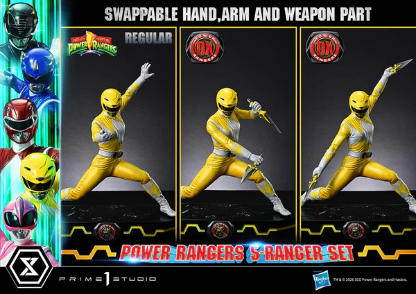 # Prime 1 Studio Premium Masterline Mighty Morphin Power Rangers 1/4 Scale DX Bonus Version "It's Morphin Time!" Relive the legendary transformation of the original heroes with the **Premium Masterline Mighty Morphin Power Rangers 1/4 Scale DX Bonus Version** from **Prime 1 Studio**. Celebrating over 30 years of the iconic franchise, this premium collectible brings together the **Red, Black, Blue, Yellow, and Pink Rangers** in stunning 1/4 scale, faithfully recreating their unforgettable **Roll Call** poses before battle. Expertly sculpted using the physiques of the original suit actors as reference, each Ranger showcases screen-accurate proportions, glossy helmets inspired by their respective Zords, and realistic suit textures. Combined with individually themed **Power Morpher** display bases and a wide selection of interchangeable weapon poses, this set delivers the definitive Power Rangers display for serious collectors. --- ## 📦 Product Information * **Brand:** Prime 1 Studio * **Collection:** Premium Masterline * **Product Name:** Mighty Morphin Power Rangers DX Bonus Version * **Series:** Mighty Morphin Power Rangers * **Characters:** Red Ranger, Black Ranger, Blue Ranger, Yellow Ranger, Pink Ranger * **Scale:** 1/4 * **Product Code:** PMPWR-01DXS * **Material:** Polystone and Other Premium Materials * **Estimated Cartons:** 3 Boxes * **Product Weight:** Approx. 8.42 kg * **Region:** Region Exclusive ### Display Size (Five Rangers) * **Height:** 57–62 cm * **Width:** 111 cm * **Depth:** 58–78 cm ### Individual Ranger Dimensions **Red Ranger** * Height: 47–62 cm * Width: 42 cm * Depth: 20–34 cm **Black Ranger** * Height: 43–44 cm * Width: 42 cm * Depth: 20 cm **Blue Ranger** * Height: 46–54 cm * Width: 42 cm * Depth: 29–46 cm **Yellow Ranger** * Height: 40–48 cm * Width: 42 cm * Depth: 23–31 cm **Pink Ranger** * Height: 56–57 cm * Width: 42 cm * Depth: 23–32 cm --- ## ✨ Product Features * Official **Prime 1 Studio Premium Masterline** collectible. * Features all **five original Mighty Morphin Power Rangers** in premium 1/4 scale. * Inspired by the iconic **Roll Call** sequence before the team shouts "GO GO POWER RANGERS!" * Screen-accurate helmets with high-gloss finishes representing each Ranger's Zord. * Realistic body proportions faithfully based on the original suit actors. * Highly detailed sculpting recreates the natural folds and stretched texture of each Ranger suit. * Individually designed **Power Morpher** themed bases inspired by the transformation sequence. * Extensive interchangeable parts allow collectors to recreate multiple action scenes. * Premium polystone construction with museum-quality paint application. * Perfect centerpiece for Power Rangers fans and high-end statue collectors. --- ## ⚔️ Interchangeable Parts & Accessories ### 🔴 Red Ranger * Power Morpher Display Base * Roll Call Pose Arms * Two-Handed Power Sword Pose Arms * Right Arm with Power Sword * Open Left Hand * **Bonus Exclusive:** Left Hand Holding Blade Blaster --- ### ⚫ Black Ranger * Power Morpher Display Base * Roll Call Pose Arms * Power Axe Slash Attack Arms * Power Axe Cannon Mode Arms --- ### 🔵 Blue Ranger * Power Morpher Display Base * Roll Call Pose Arms * Power Lance (Separated Form) * Power Lance (Combined Form) --- ### 🟡 Yellow Ranger * Power Morpher Display Base * Roll Call Pose Arms * Power Daggers Mid Guard Pose * Extended Attack Pose Arms --- ### 🌸 Pink Ranger * Power Morpher Display Base * Roll Call Pose Arms * Power Bow with Arrow Nocked * Fully Drawn Power Bow Pose --- ## 🎁 DX Bonus Version Exclusive * **Red Ranger Left Hand Holding Blade Blaster** The legendary sidearm used throughout the series is included exclusively with the DX Bonus Version, adding another iconic display option for the team's leader. --- ## ⭐ Why You'll Love It The **Prime 1 Studio Mighty Morphin Power Rangers Premium Masterline DX Bonus Version** is the ultimate tribute to the team that defined a generation of superheroes. Every Ranger has been recreated with incredible attention to detail—from the glossy helmets and athletic suit proportions to the iconic Power Weapons and transformation-inspired display bases. Whether displayed individually or assembled into the complete five-member Roll Call formation, this museum-quality statue set captures the excitement, nostalgia, and heroic spirit of the original **Mighty Morphin Power Rangers**, making it an essential masterpiece for longtime fans and premium statue collectors alike.