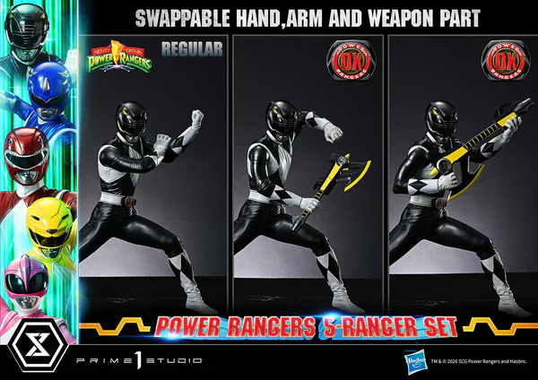# Prime 1 Studio Premium Masterline Mighty Morphin Power Rangers 1/4 Scale DX Bonus Version "It's Morphin Time!" Relive the legendary transformation of the original heroes with the **Premium Masterline Mighty Morphin Power Rangers 1/4 Scale DX Bonus Version** from **Prime 1 Studio**. Celebrating over 30 years of the iconic franchise, this premium collectible brings together the **Red, Black, Blue, Yellow, and Pink Rangers** in stunning 1/4 scale, faithfully recreating their unforgettable **Roll Call** poses before battle. Expertly sculpted using the physiques of the original suit actors as reference, each Ranger showcases screen-accurate proportions, glossy helmets inspired by their respective Zords, and realistic suit textures. Combined with individually themed **Power Morpher** display bases and a wide selection of interchangeable weapon poses, this set delivers the definitive Power Rangers display for serious collectors. --- ## 📦 Product Information * **Brand:** Prime 1 Studio * **Collection:** Premium Masterline * **Product Name:** Mighty Morphin Power Rangers DX Bonus Version * **Series:** Mighty Morphin Power Rangers * **Characters:** Red Ranger, Black Ranger, Blue Ranger, Yellow Ranger, Pink Ranger * **Scale:** 1/4 * **Product Code:** PMPWR-01DXS * **Material:** Polystone and Other Premium Materials * **Estimated Cartons:** 3 Boxes * **Product Weight:** Approx. 8.42 kg * **Region:** Region Exclusive ### Display Size (Five Rangers) * **Height:** 57–62 cm * **Width:** 111 cm * **Depth:** 58–78 cm ### Individual Ranger Dimensions **Red Ranger** * Height: 47–62 cm * Width: 42 cm * Depth: 20–34 cm **Black Ranger** * Height: 43–44 cm * Width: 42 cm * Depth: 20 cm **Blue Ranger** * Height: 46–54 cm * Width: 42 cm * Depth: 29–46 cm **Yellow Ranger** * Height: 40–48 cm * Width: 42 cm * Depth: 23–31 cm **Pink Ranger** * Height: 56–57 cm * Width: 42 cm * Depth: 23–32 cm --- ## ✨ Product Features * Official **Prime 1 Studio Premium Masterline** collectible. * Features all **five original Mighty Morphin Power Rangers** in premium 1/4 scale. * Inspired by the iconic **Roll Call** sequence before the team shouts "GO GO POWER RANGERS!" * Screen-accurate helmets with high-gloss finishes representing each Ranger's Zord. * Realistic body proportions faithfully based on the original suit actors. * Highly detailed sculpting recreates the natural folds and stretched texture of each Ranger suit. * Individually designed **Power Morpher** themed bases inspired by the transformation sequence. * Extensive interchangeable parts allow collectors to recreate multiple action scenes. * Premium polystone construction with museum-quality paint application. * Perfect centerpiece for Power Rangers fans and high-end statue collectors. --- ## ⚔️ Interchangeable Parts & Accessories ### 🔴 Red Ranger * Power Morpher Display Base * Roll Call Pose Arms * Two-Handed Power Sword Pose Arms * Right Arm with Power Sword * Open Left Hand * **Bonus Exclusive:** Left Hand Holding Blade Blaster --- ### ⚫ Black Ranger * Power Morpher Display Base * Roll Call Pose Arms * Power Axe Slash Attack Arms * Power Axe Cannon Mode Arms --- ### 🔵 Blue Ranger * Power Morpher Display Base * Roll Call Pose Arms * Power Lance (Separated Form) * Power Lance (Combined Form) --- ### 🟡 Yellow Ranger * Power Morpher Display Base * Roll Call Pose Arms * Power Daggers Mid Guard Pose * Extended Attack Pose Arms --- ### 🌸 Pink Ranger * Power Morpher Display Base * Roll Call Pose Arms * Power Bow with Arrow Nocked * Fully Drawn Power Bow Pose --- ## 🎁 DX Bonus Version Exclusive * **Red Ranger Left Hand Holding Blade Blaster** The legendary sidearm used throughout the series is included exclusively with the DX Bonus Version, adding another iconic display option for the team's leader. --- ## ⭐ Why You'll Love It The **Prime 1 Studio Mighty Morphin Power Rangers Premium Masterline DX Bonus Version** is the ultimate tribute to the team that defined a generation of superheroes. Every Ranger has been recreated with incredible attention to detail—from the glossy helmets and athletic suit proportions to the iconic Power Weapons and transformation-inspired display bases. Whether displayed individually or assembled into the complete five-member Roll Call formation, this museum-quality statue set captures the excitement, nostalgia, and heroic spirit of the original **Mighty Morphin Power Rangers**, making it an essential masterpiece for longtime fans and premium statue collectors alike.