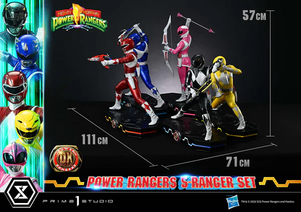 # Prime 1 Studio Premium Masterline Mighty Morphin Power Rangers 1/4 Scale DX Bonus Version "It's Morphin Time!" Relive the legendary transformation of the original heroes with the **Premium Masterline Mighty Morphin Power Rangers 1/4 Scale DX Bonus Version** from **Prime 1 Studio**. Celebrating over 30 years of the iconic franchise, this premium collectible brings together the **Red, Black, Blue, Yellow, and Pink Rangers** in stunning 1/4 scale, faithfully recreating their unforgettable **Roll Call** poses before battle. Expertly sculpted using the physiques of the original suit actors as reference, each Ranger showcases screen-accurate proportions, glossy helmets inspired by their respective Zords, and realistic suit textures. Combined with individually themed **Power Morpher** display bases and a wide selection of interchangeable weapon poses, this set delivers the definitive Power Rangers display for serious collectors. --- ## 📦 Product Information * **Brand:** Prime 1 Studio * **Collection:** Premium Masterline * **Product Name:** Mighty Morphin Power Rangers DX Bonus Version * **Series:** Mighty Morphin Power Rangers * **Characters:** Red Ranger, Black Ranger, Blue Ranger, Yellow Ranger, Pink Ranger * **Scale:** 1/4 * **Product Code:** PMPWR-01DXS * **Material:** Polystone and Other Premium Materials * **Estimated Cartons:** 3 Boxes * **Product Weight:** Approx. 8.42 kg * **Region:** Region Exclusive ### Display Size (Five Rangers) * **Height:** 57–62 cm * **Width:** 111 cm * **Depth:** 58–78 cm ### Individual Ranger Dimensions **Red Ranger** * Height: 47–62 cm * Width: 42 cm * Depth: 20–34 cm **Black Ranger** * Height: 43–44 cm * Width: 42 cm * Depth: 20 cm **Blue Ranger** * Height: 46–54 cm * Width: 42 cm * Depth: 29–46 cm **Yellow Ranger** * Height: 40–48 cm * Width: 42 cm * Depth: 23–31 cm **Pink Ranger** * Height: 56–57 cm * Width: 42 cm * Depth: 23–32 cm --- ## ✨ Product Features * Official **Prime 1 Studio Premium Masterline** collectible. * Features all **five original Mighty Morphin Power Rangers** in premium 1/4 scale. * Inspired by the iconic **Roll Call** sequence before the team shouts "GO GO POWER RANGERS!" * Screen-accurate helmets with high-gloss finishes representing each Ranger's Zord. * Realistic body proportions faithfully based on the original suit actors. * Highly detailed sculpting recreates the natural folds and stretched texture of each Ranger suit. * Individually designed **Power Morpher** themed bases inspired by the transformation sequence. * Extensive interchangeable parts allow collectors to recreate multiple action scenes. * Premium polystone construction with museum-quality paint application. * Perfect centerpiece for Power Rangers fans and high-end statue collectors. --- ## ⚔️ Interchangeable Parts & Accessories ### 🔴 Red Ranger * Power Morpher Display Base * Roll Call Pose Arms * Two-Handed Power Sword Pose Arms * Right Arm with Power Sword * Open Left Hand * **Bonus Exclusive:** Left Hand Holding Blade Blaster --- ### ⚫ Black Ranger * Power Morpher Display Base * Roll Call Pose Arms * Power Axe Slash Attack Arms * Power Axe Cannon Mode Arms --- ### 🔵 Blue Ranger * Power Morpher Display Base * Roll Call Pose Arms * Power Lance (Separated Form) * Power Lance (Combined Form) --- ### 🟡 Yellow Ranger * Power Morpher Display Base * Roll Call Pose Arms * Power Daggers Mid Guard Pose * Extended Attack Pose Arms --- ### 🌸 Pink Ranger * Power Morpher Display Base * Roll Call Pose Arms * Power Bow with Arrow Nocked * Fully Drawn Power Bow Pose --- ## 🎁 DX Bonus Version Exclusive * **Red Ranger Left Hand Holding Blade Blaster** The legendary sidearm used throughout the series is included exclusively with the DX Bonus Version, adding another iconic display option for the team's leader. --- ## ⭐ Why You'll Love It The **Prime 1 Studio Mighty Morphin Power Rangers Premium Masterline DX Bonus Version** is the ultimate tribute to the team that defined a generation of superheroes. Every Ranger has been recreated with incredible attention to detail—from the glossy helmets and athletic suit proportions to the iconic Power Weapons and transformation-inspired display bases. Whether displayed individually or assembled into the complete five-member Roll Call formation, this museum-quality statue set captures the excitement, nostalgia, and heroic spirit of the original **Mighty Morphin Power Rangers**, making it an essential masterpiece for longtime fans and premium statue collectors alike.