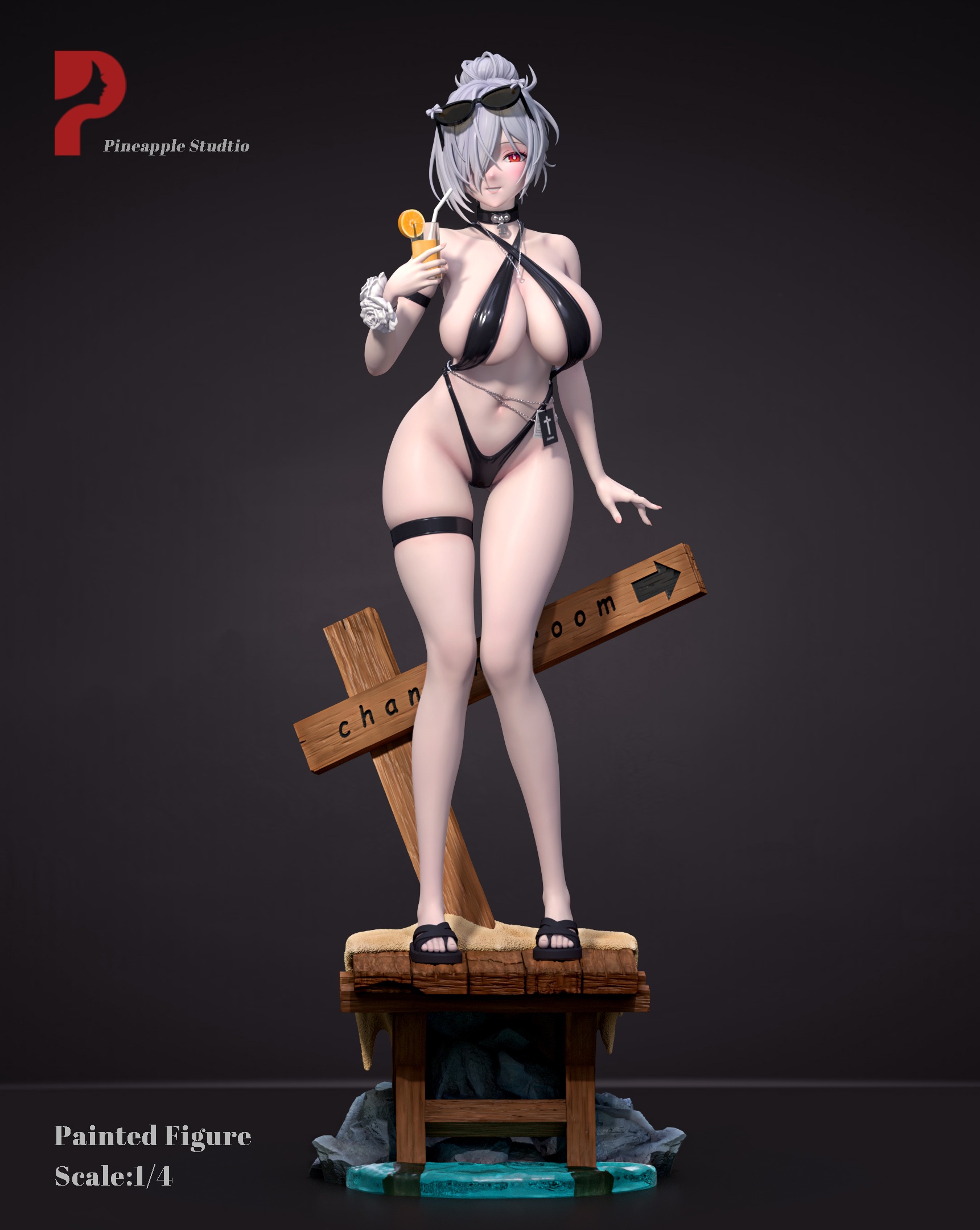 NIKKE Cinderella statue in a summer outfit on a beach base
