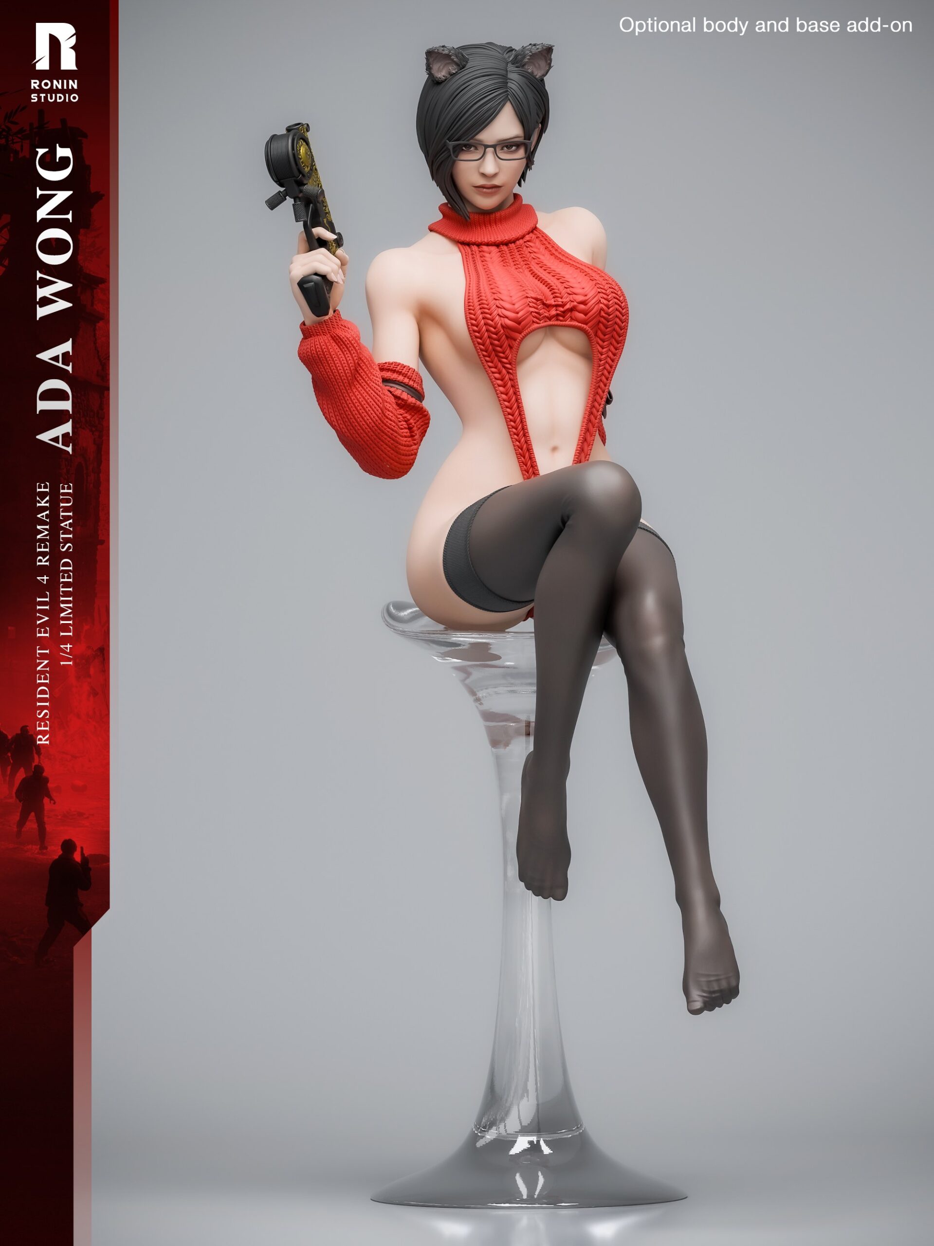 Ada Wong statue seated on an industrial barrel