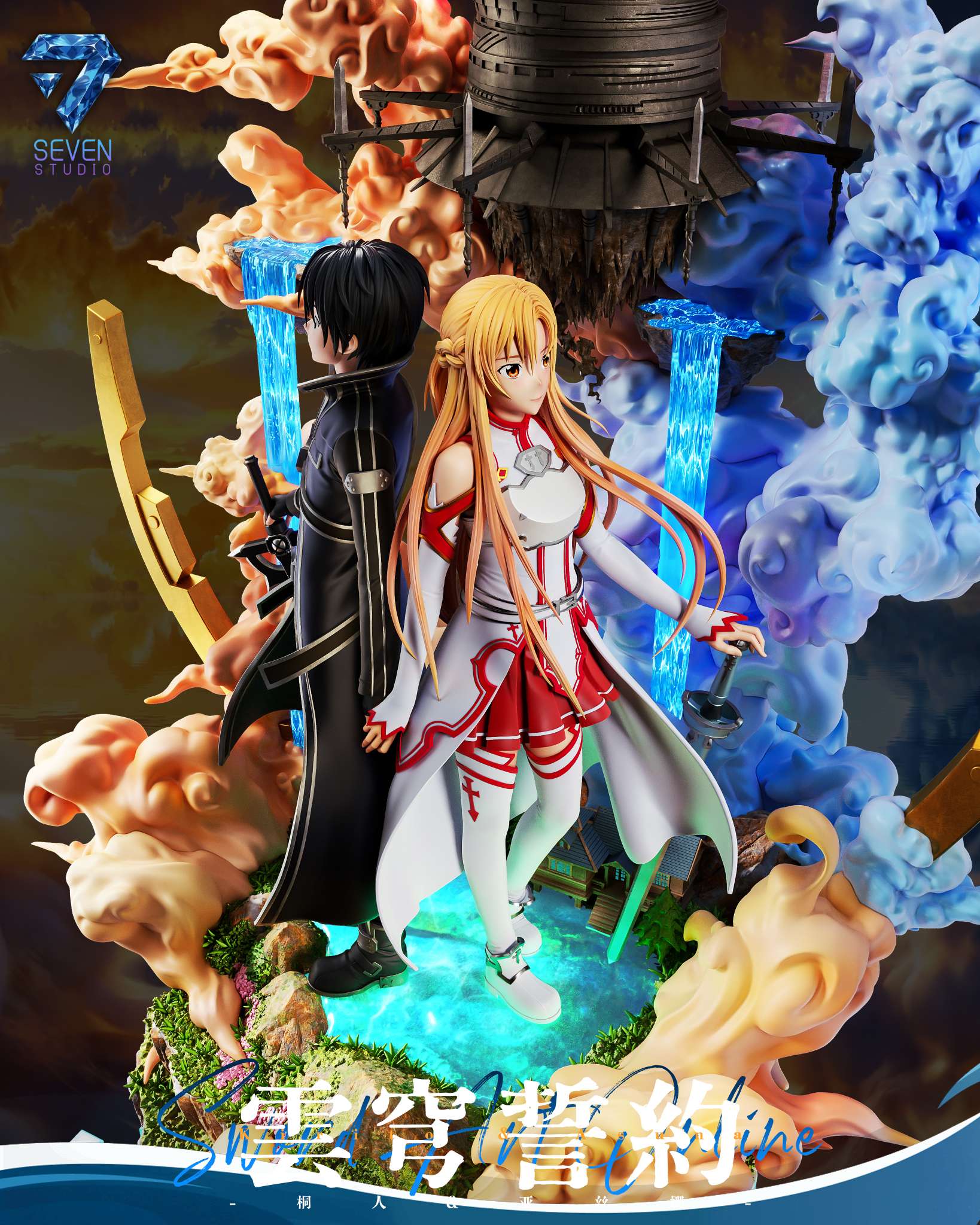 Close view of the two characters and their outfits
