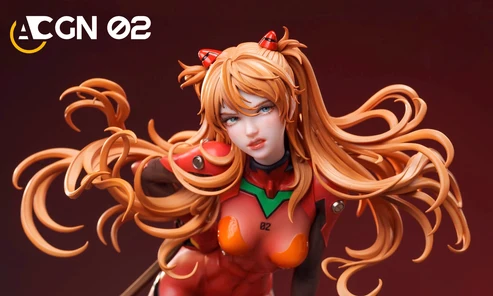 Close view of the Asuka and Rei statue