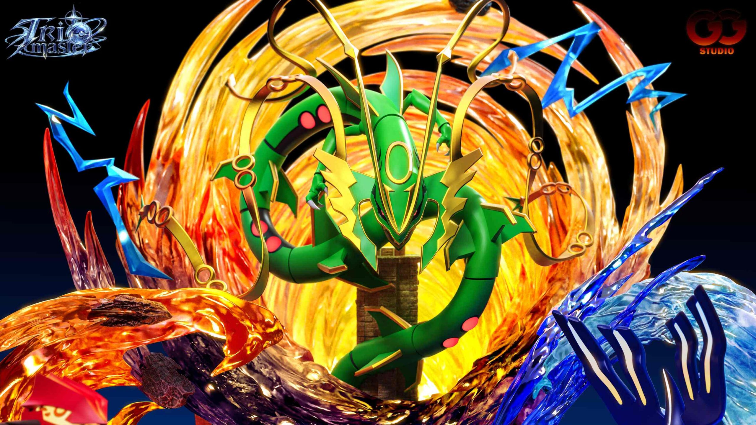 LED detail on the Groudon and Kyogre statue