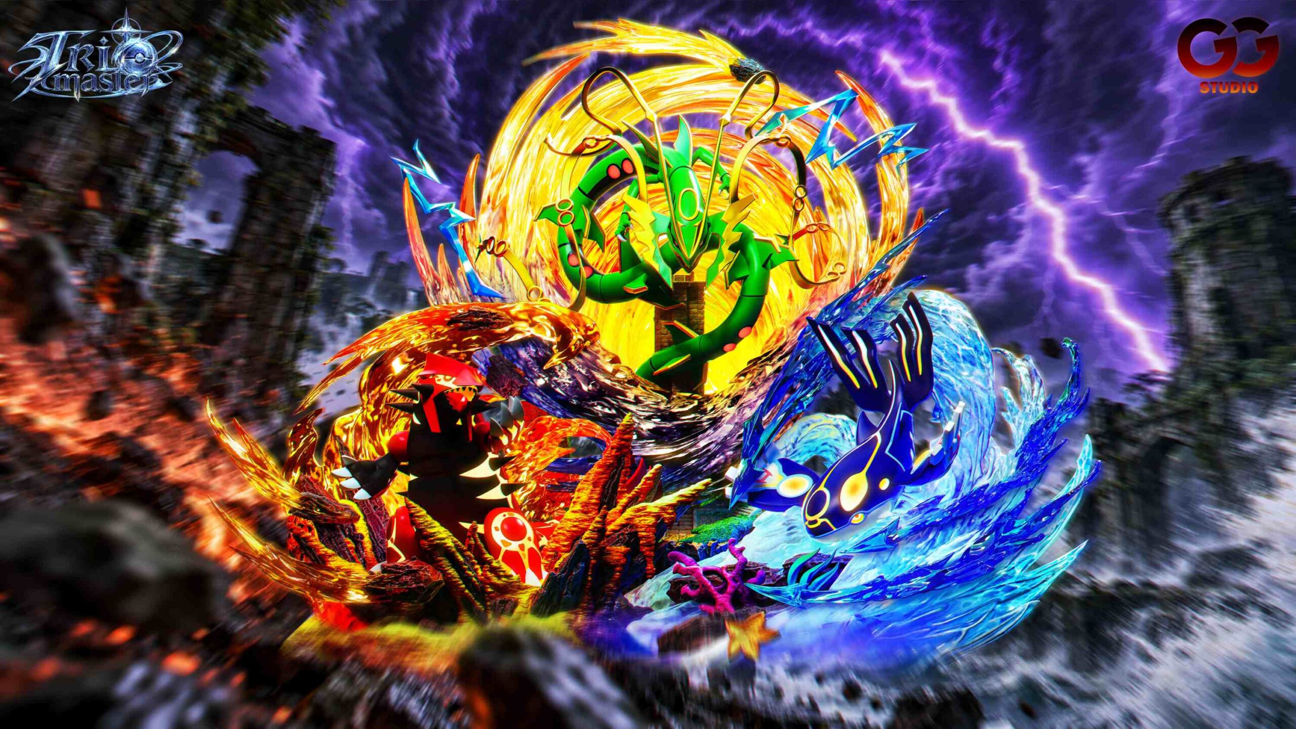 GG Studio Groudon, Kyogre and Mega Rayquaza statue