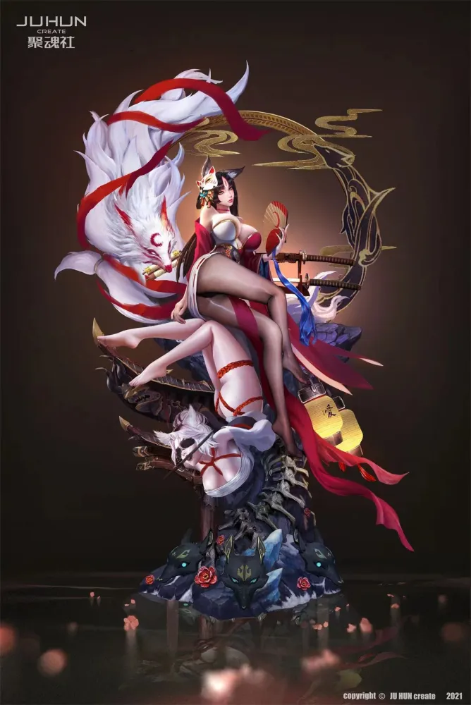 JuHun Create Studio Original Fox Princess Twin Flowers – 1/4 Scale Resin Statue - Image 6