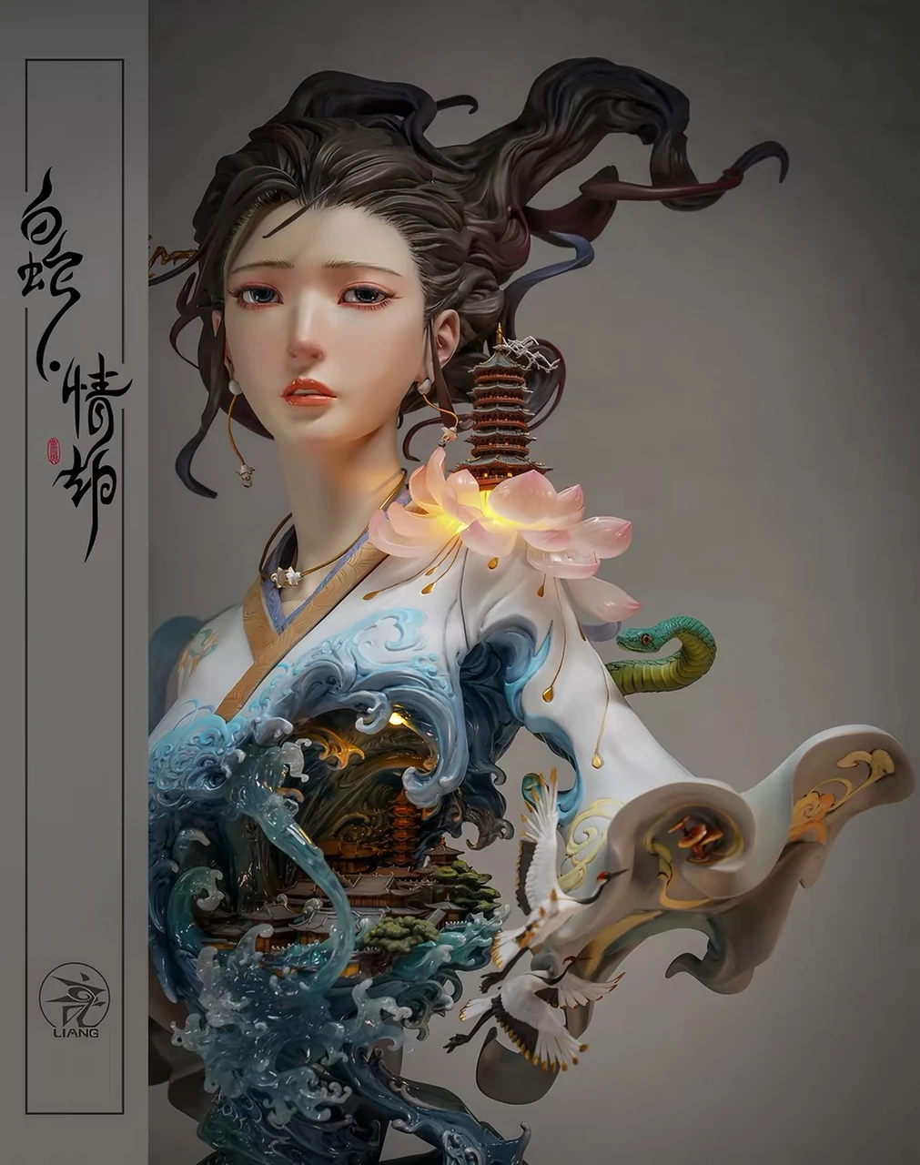 YuanXingLiang Studio White Snake Love statue