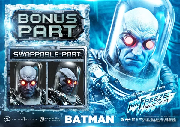 Close view of the Mr. Freeze statue